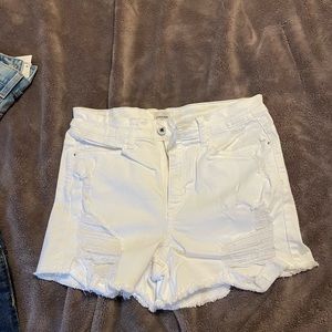 White distressed “jean” shorts that are very elastic